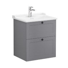 Vitra Root Classic 68850 Lavabo Dolabı, İki Çekmeceli, 60 Cm, Mat Gri, Klasik Lavabolu